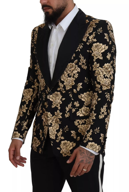Gold Black Floral Embroidered Jacket Blazer