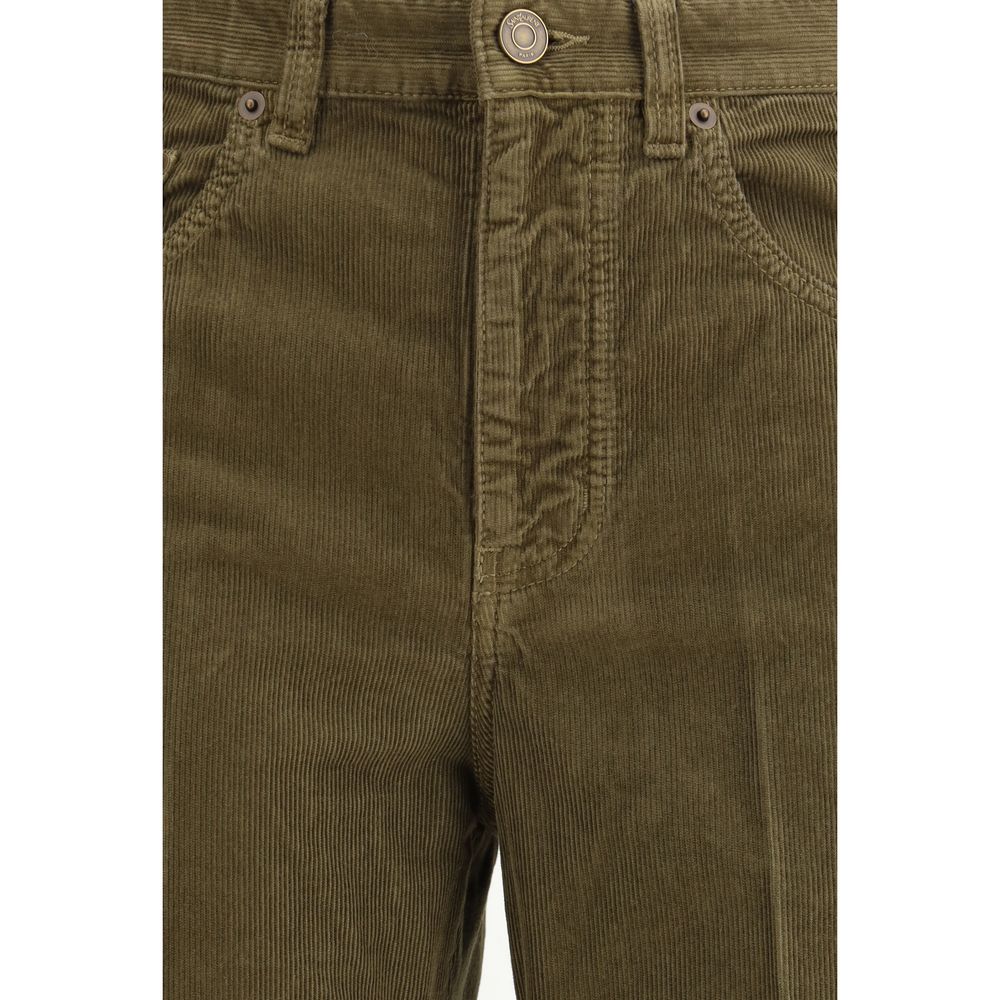 Green Cotton Casual Pants