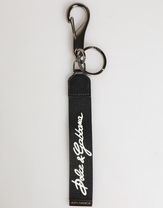 Black White Polyester DG Logo Silver Men Keychain Keyring