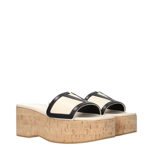 Beige Leather Wedge Sandals