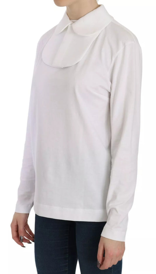 White Cotton Longsleeve Collared Blouse