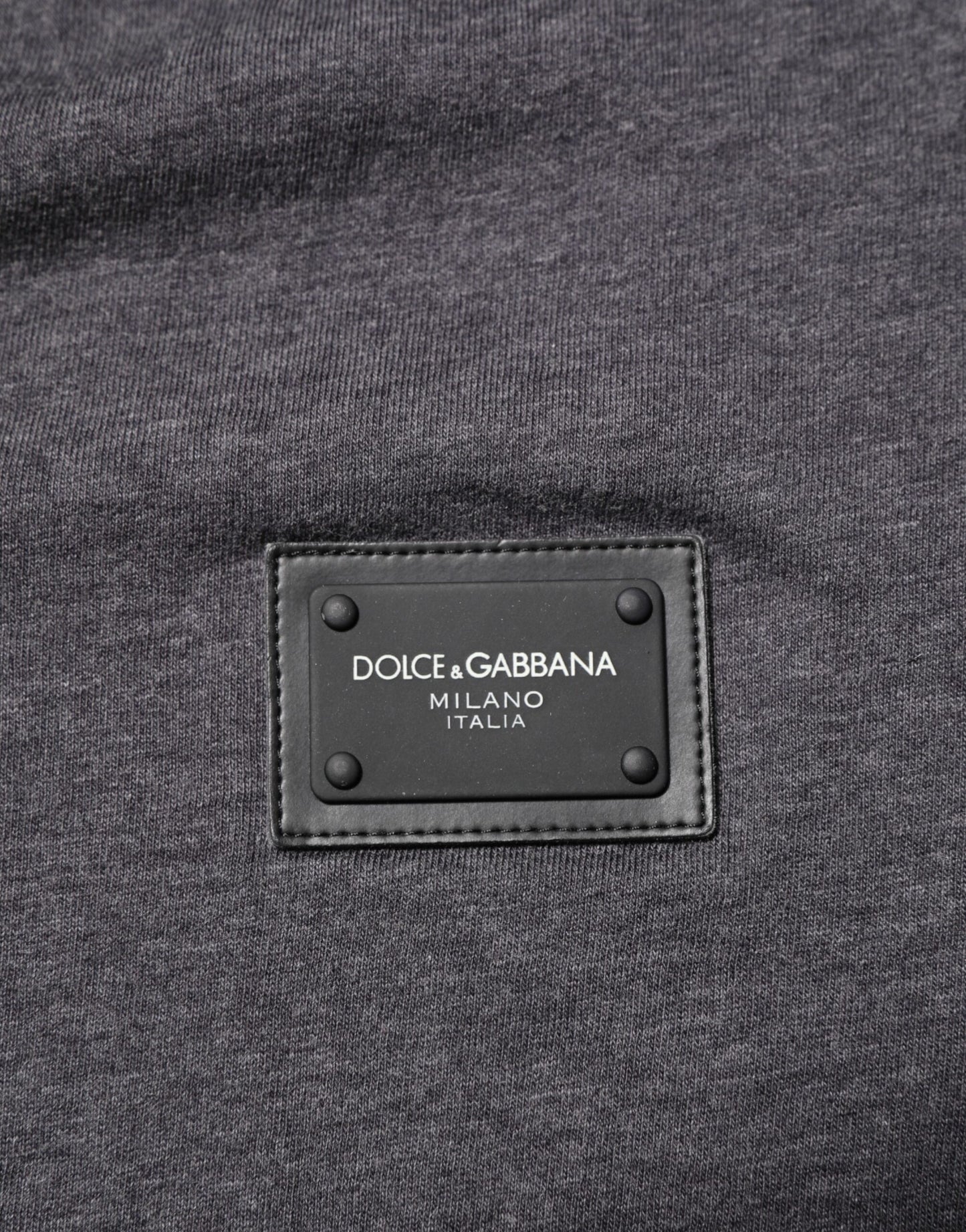 Grey Cotton V-Neck Logo Plaque Melange T-Shirt