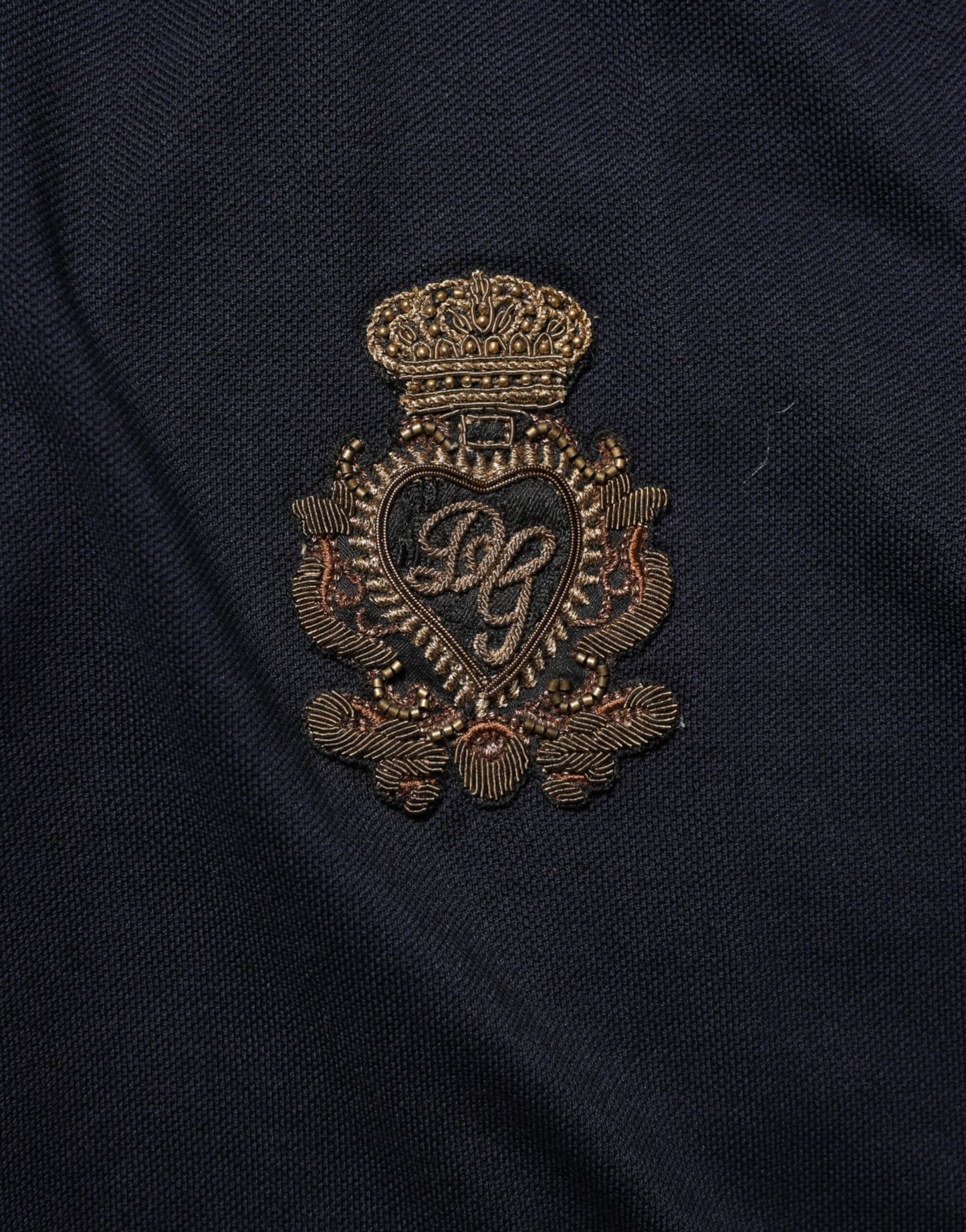 Navy Blue Cotton Crown Crest Logo Men T-Shirt