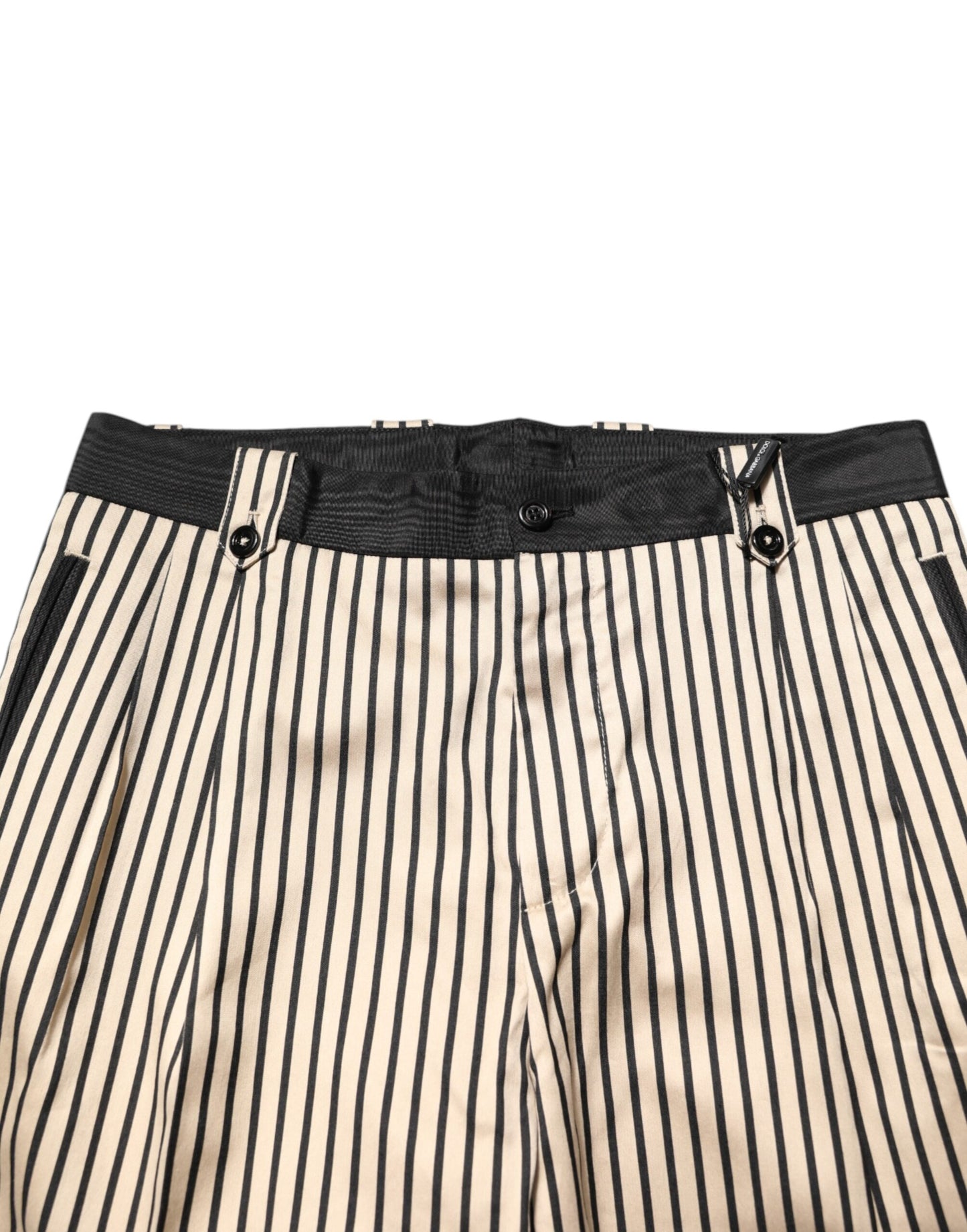 Beige Black Striped Cotton Slim Fit Trousers Pants