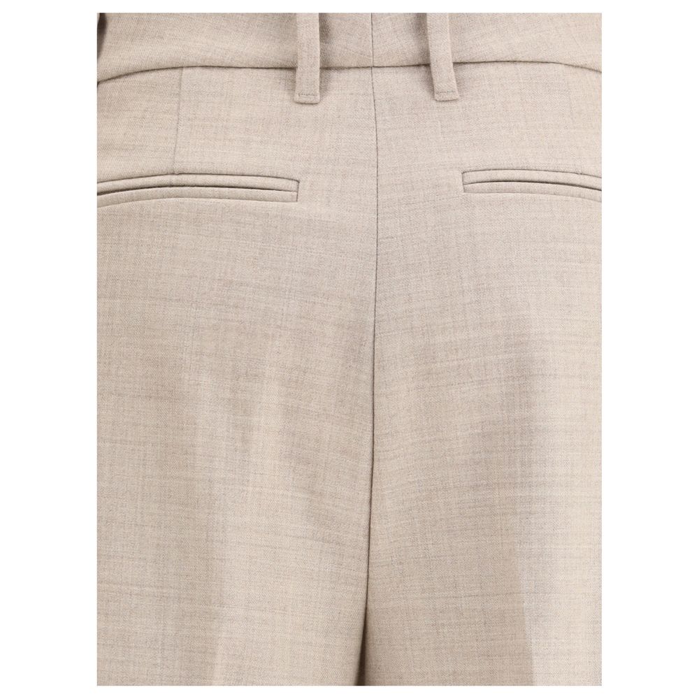Beige Wool Casual Pants