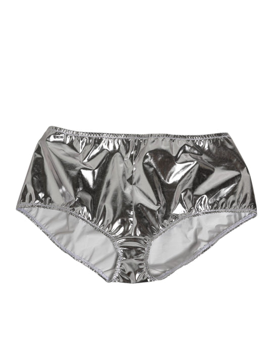 Silver Metallic High Waist Bikini Bottom Women Underwear