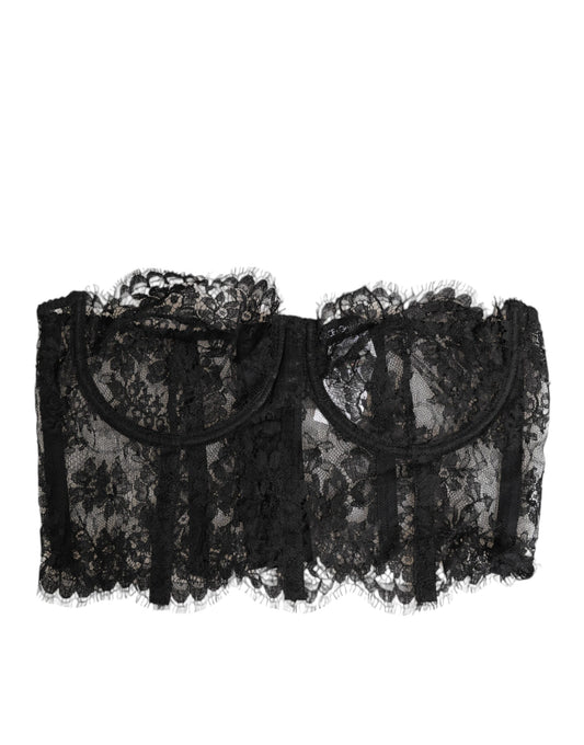 Black Floral Lace Bustier Bralette Top Underwear