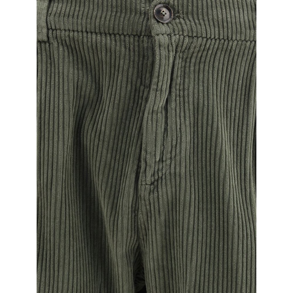 Green Cotton Casual Pants