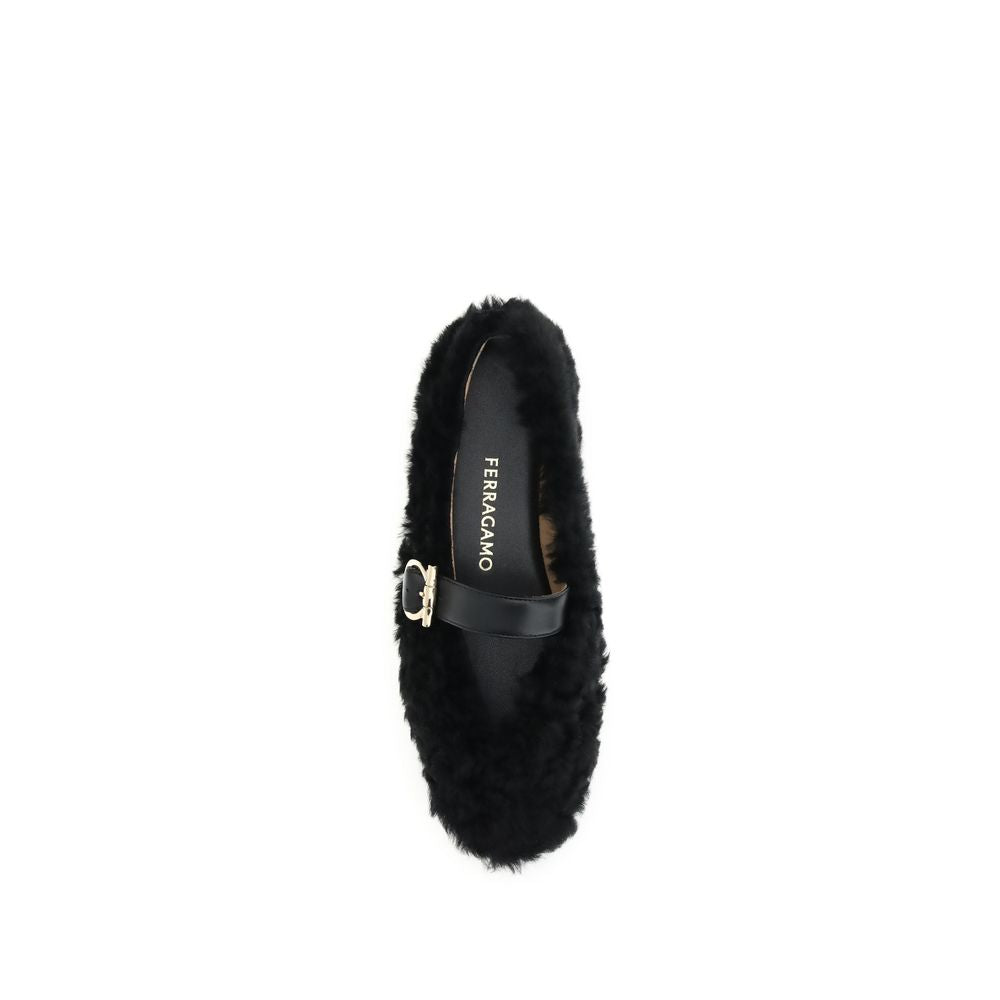 Black Fur Ballet Flats