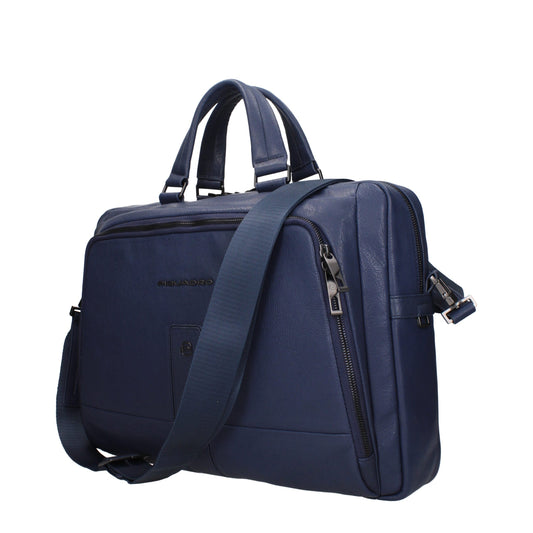 Blue Leather Business And Laptop Bag