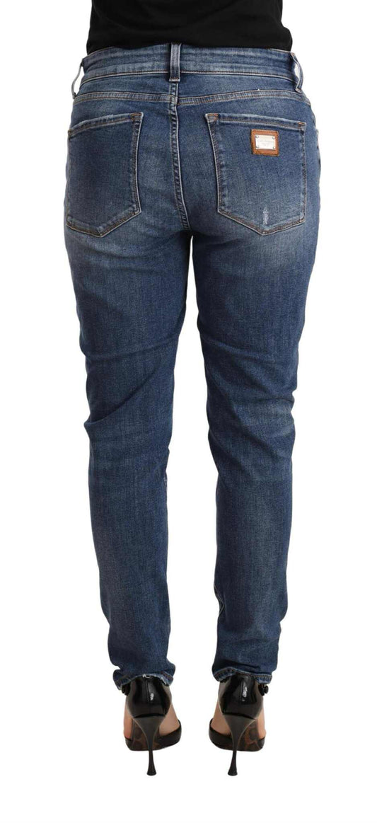 Blue Distressed Slim Fit Denim Pants Jeans