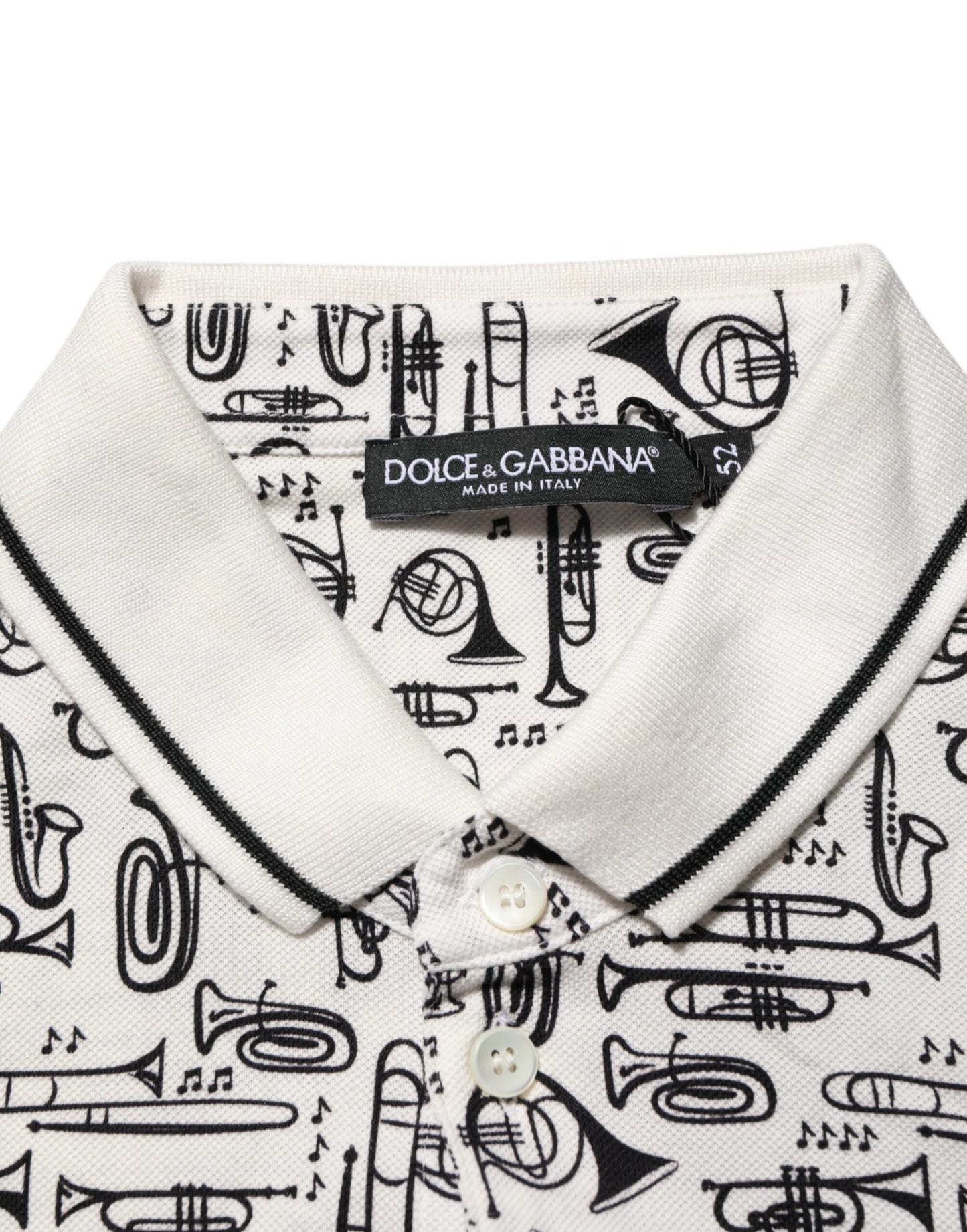 White Musical Print Collared Polo T-shirt