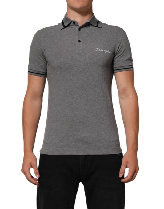 Gray Logo Embroidery Collared Polo T-shirt