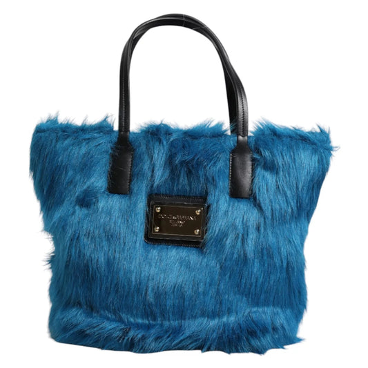 Blue Fur Logo Plaque Double Handle Shoulder Bag