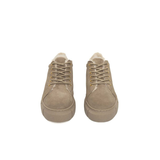 Beige Calfskin Women Platform Sneaker