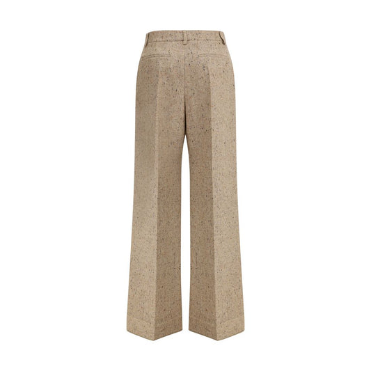 Beige Fleece Wool Casual Pants