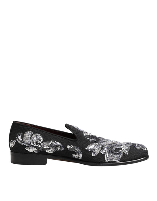 Black Silver Sequined Loafers Men Dress Shoes