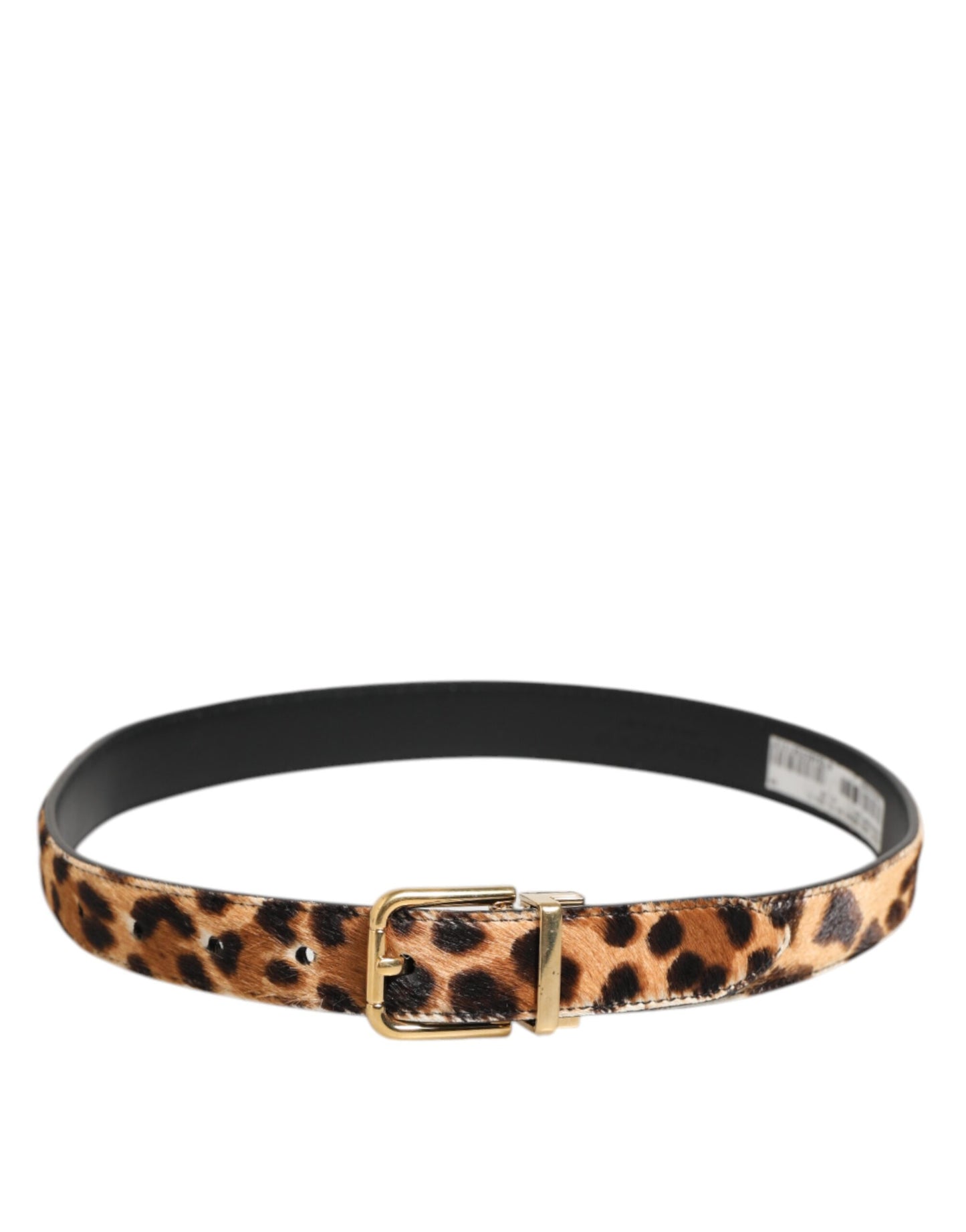 Brown Leather Leopard Print Metal Buckle Belt