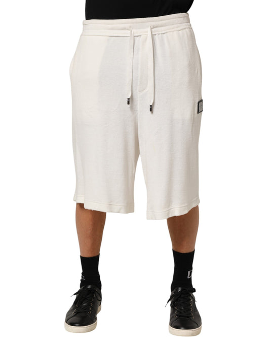 White Cotton Logo Plaque Men Bermuda Shorts