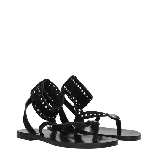 Black Leather Flip-Flop Sandals