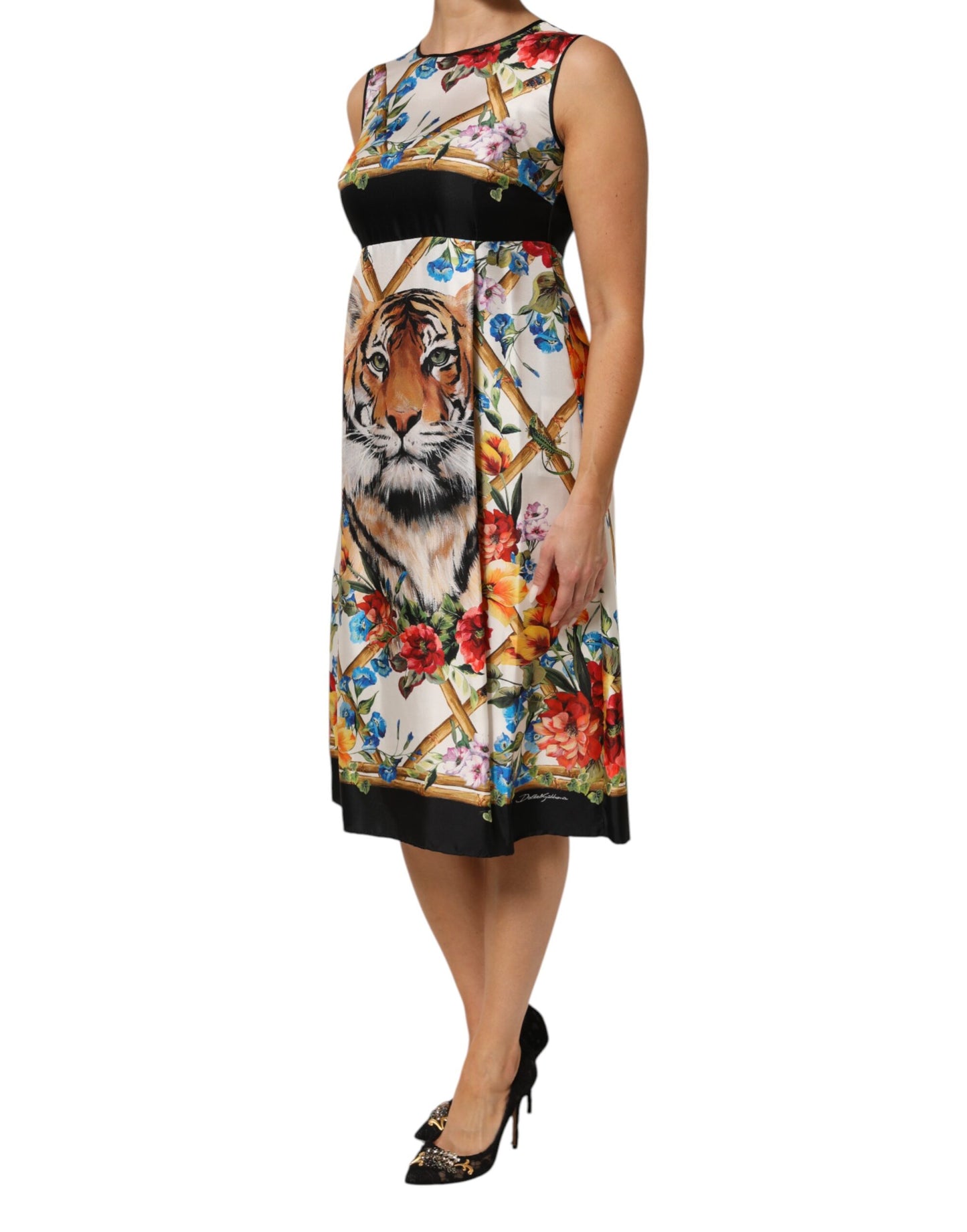 White Tiger Floral A-line Sleeveless Dress