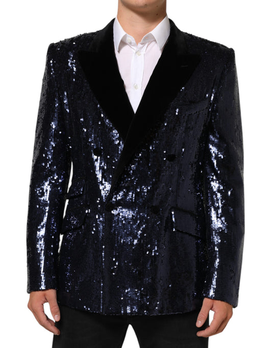 Blue Sequin SICILIA Double Breasted Blazer