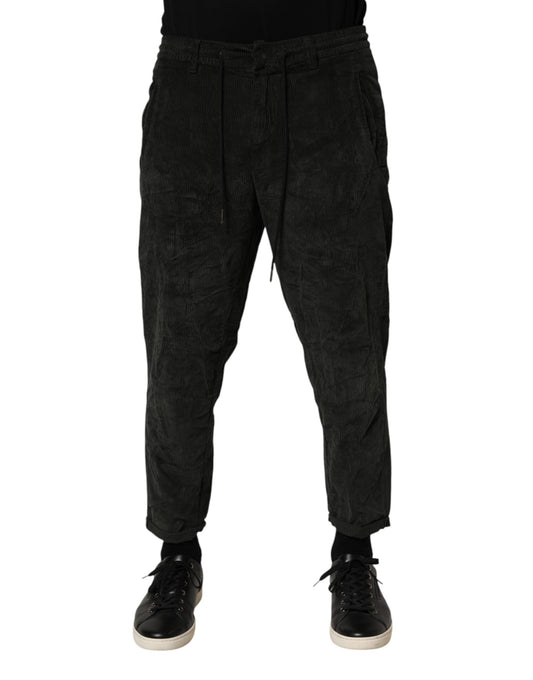 Black Mid Waist Cropped Corduroy Men Trouser Pants
