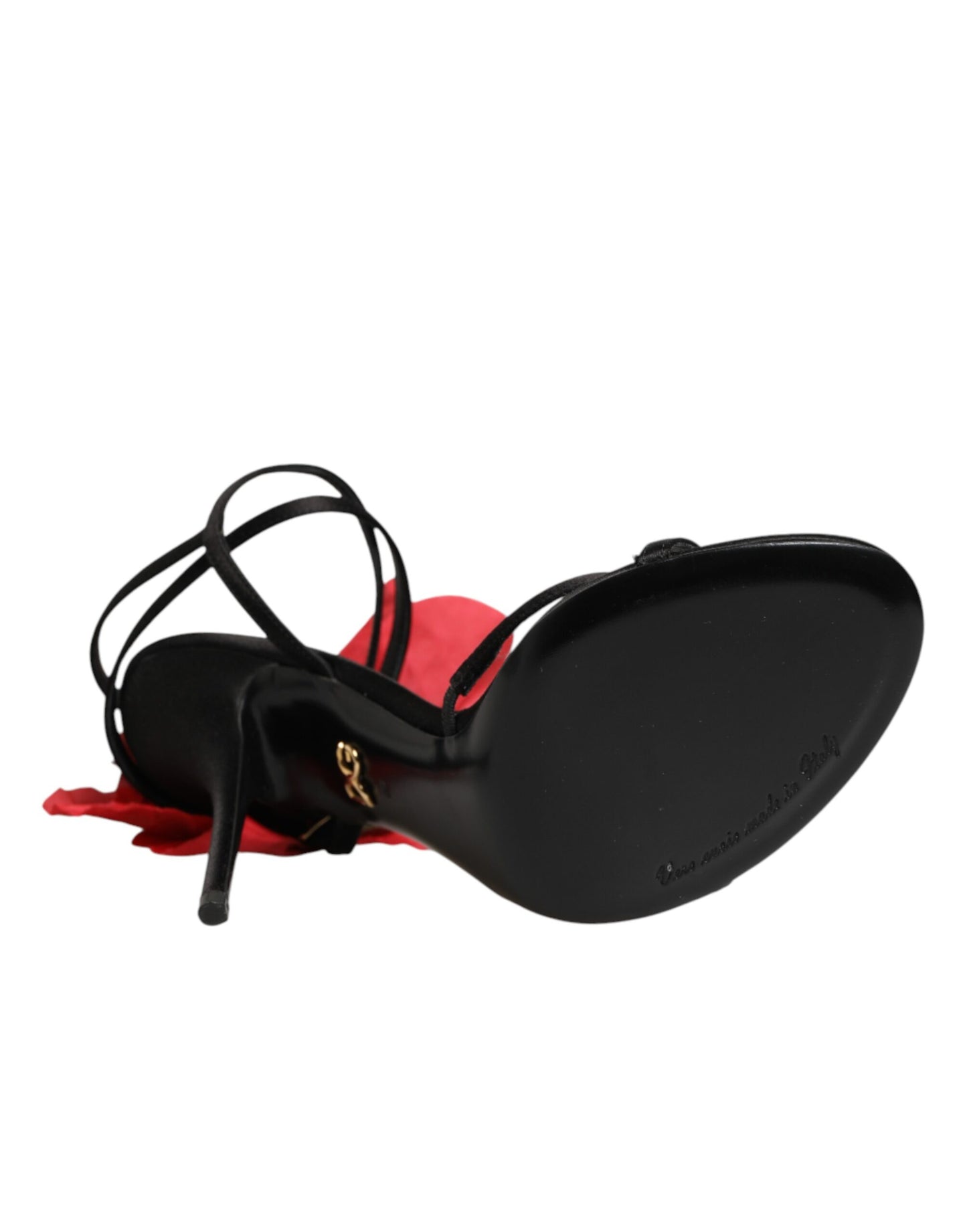 Black Leather Strappy Flower Heels Sandals Shoes