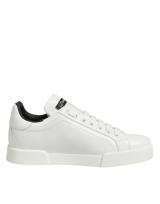 White Leather Lace Up Low Top Sneakers Shoes
