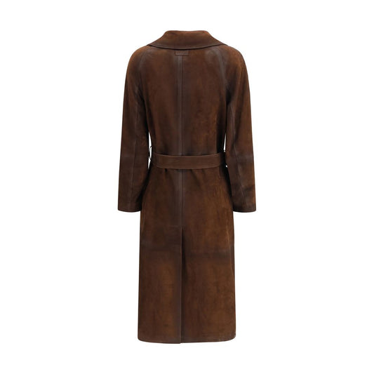 Double-breasted Trench Coat with belt in vintage-effect heavy suede