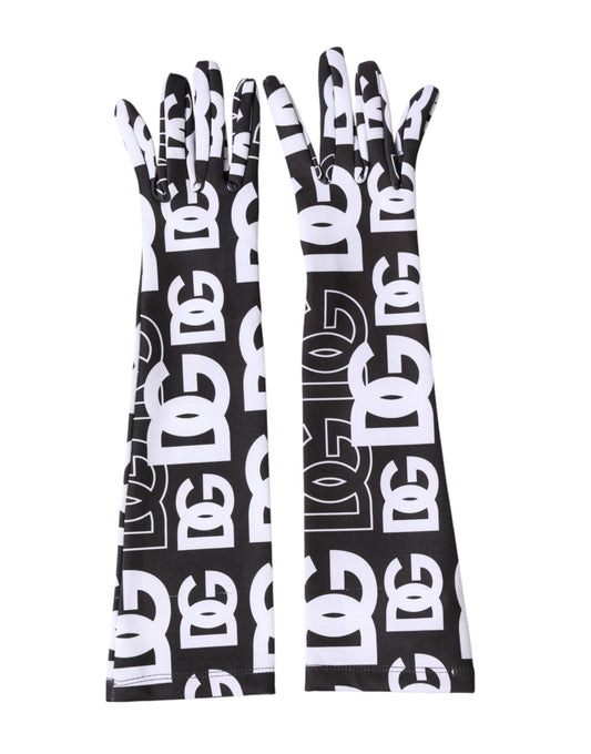 Black White DG Logo Elbow Length Mitten Gloves