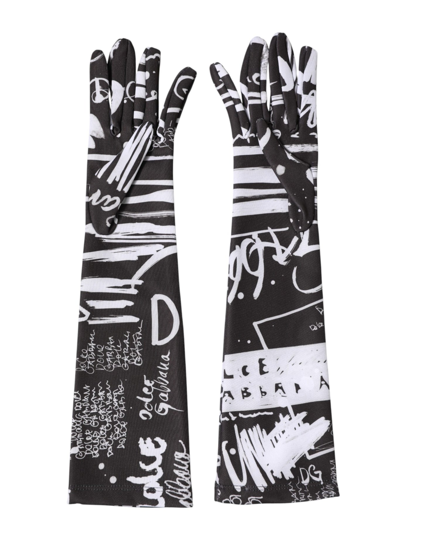 Black White DG Logo Elbow Length Mitten Gloves
