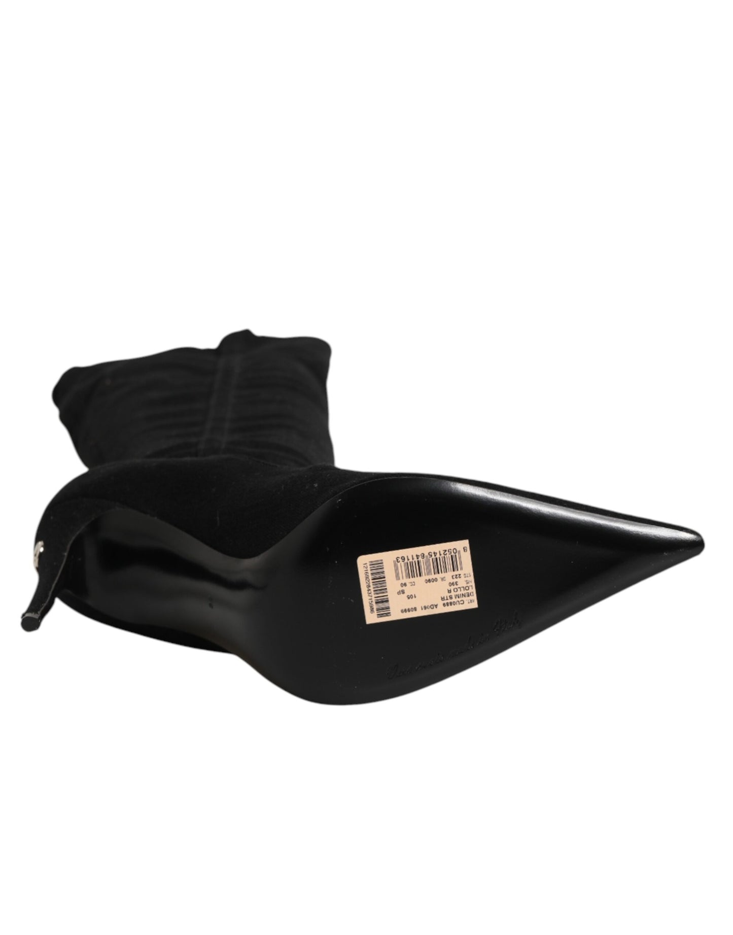 Black Cotton Stretch High Heels Boots Shoes