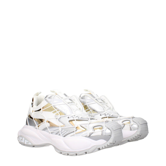 White Fabric Chunky Sneakers