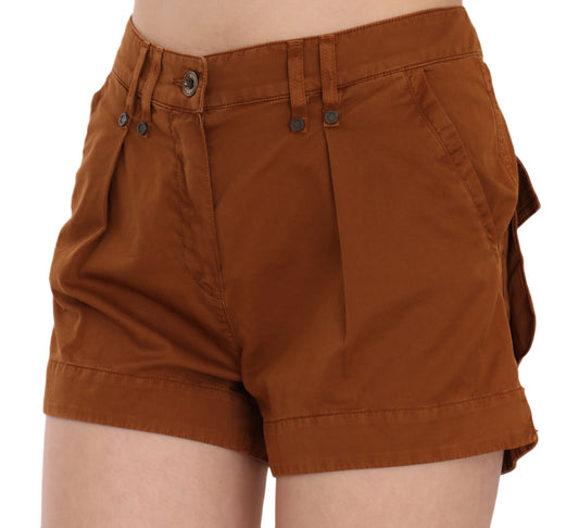 Brown Mid Waist Cotton Denim Mini Shorts