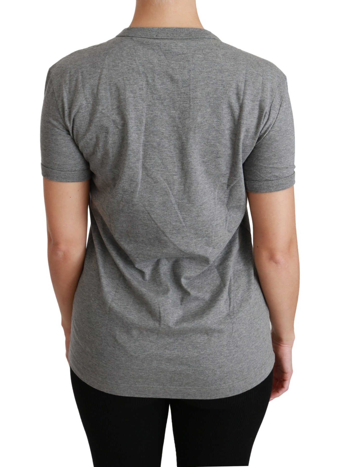 Gray Crewneck Amore Patch Cotton Top T-shirt