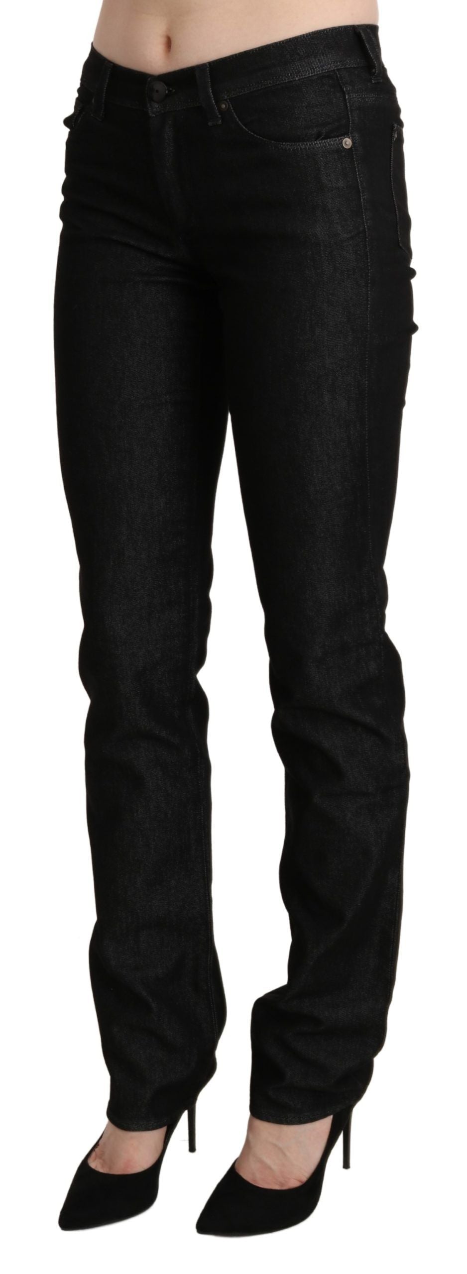 Black Mid Waist Skinny Slim Denim Trouser