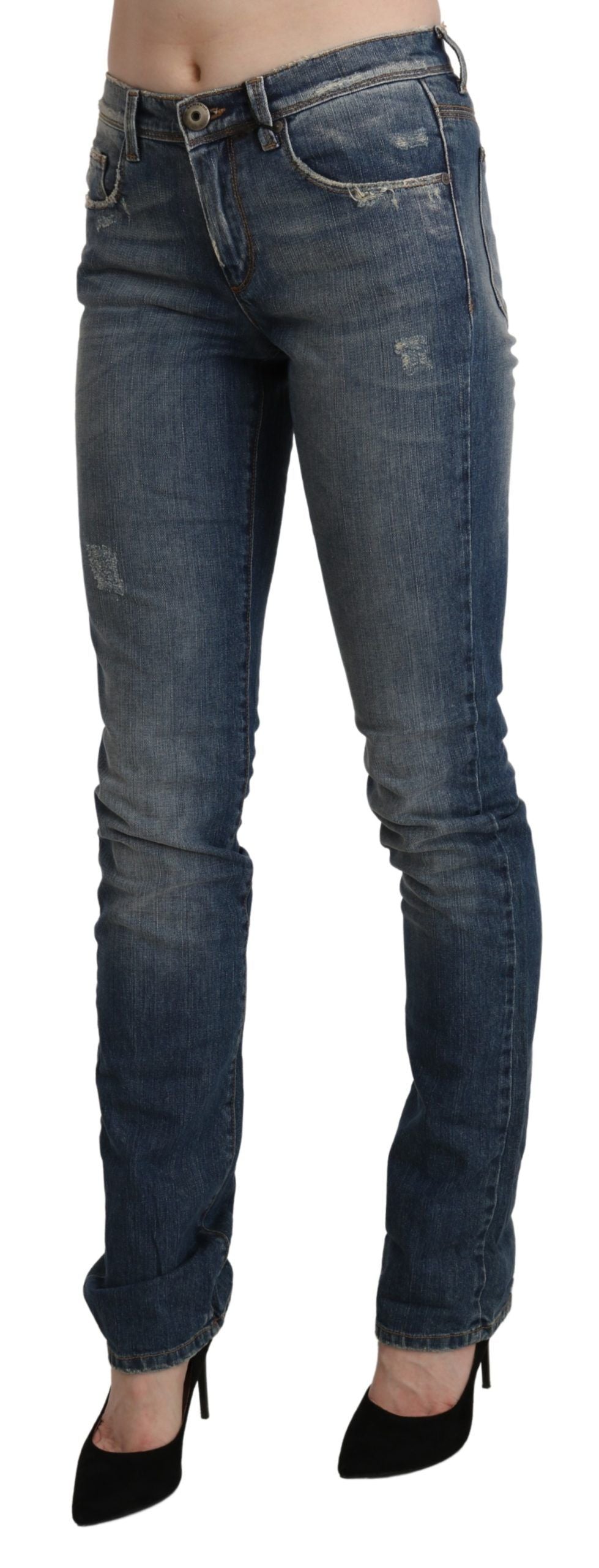 Blue Washed Mid Waist Skinny Denim Jeans