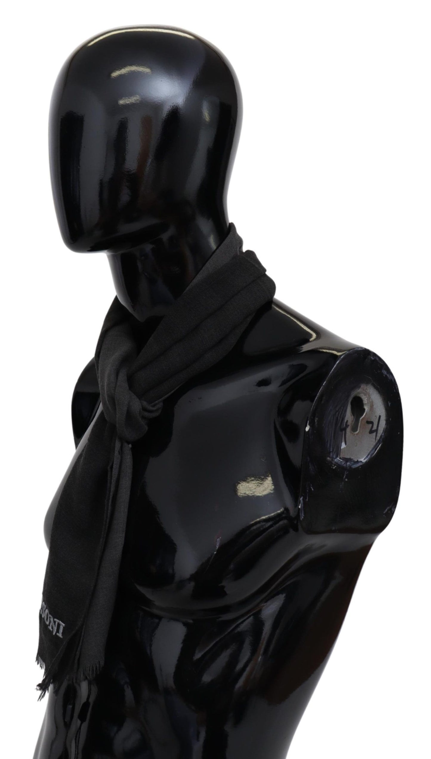 Gray Wool Unisex Neck Wrap Shawl Fringes Logo Scarf