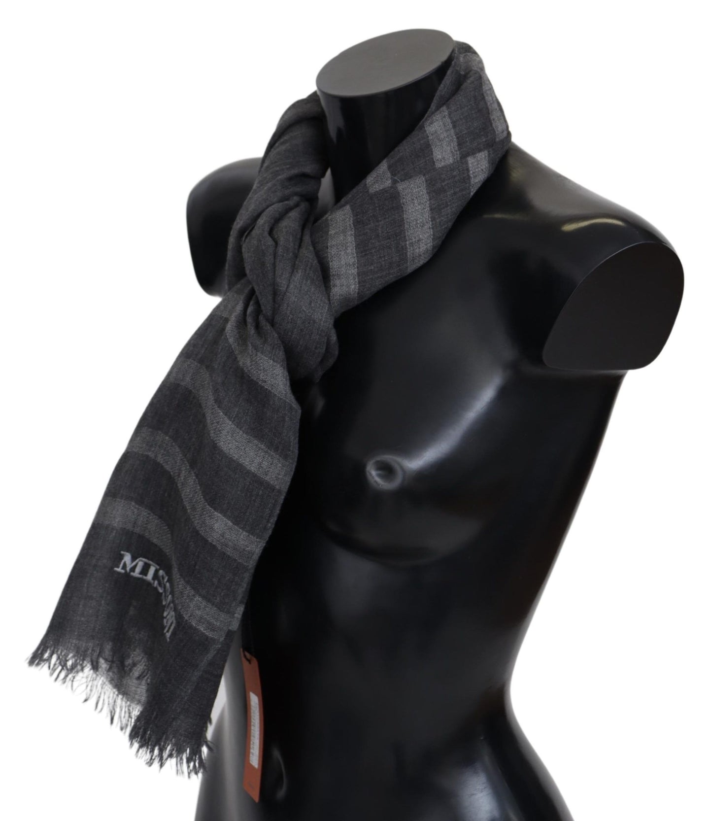 Gray Striped Wool Unisex Neck Wrap Fringes Scarf