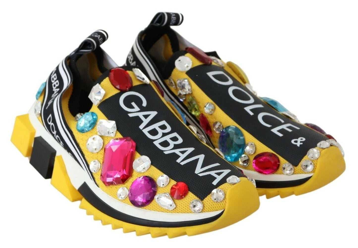 Yellow Multicolor Crystals Sneakers Shoes