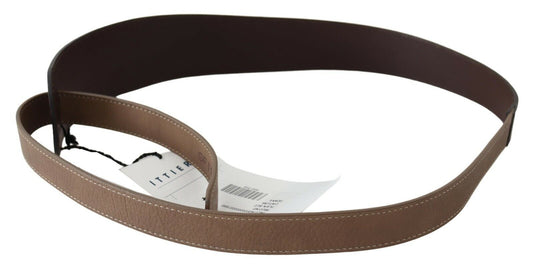 Brown Genuine Leather Logo Wide Waist Belt