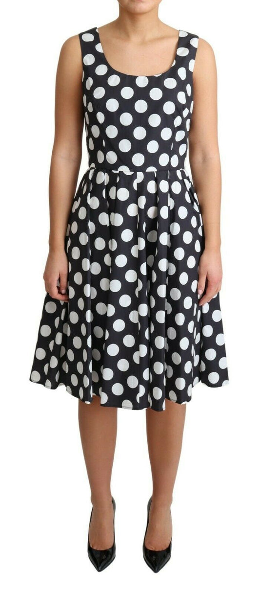 Black Polka Dotted Cotton A-Line Dress
