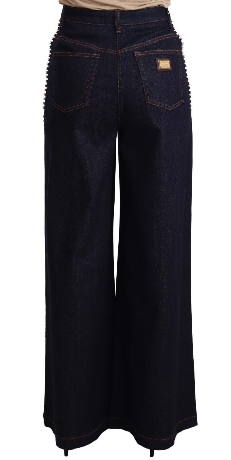 Dark Blue Crystal Embellished Flare Jeans