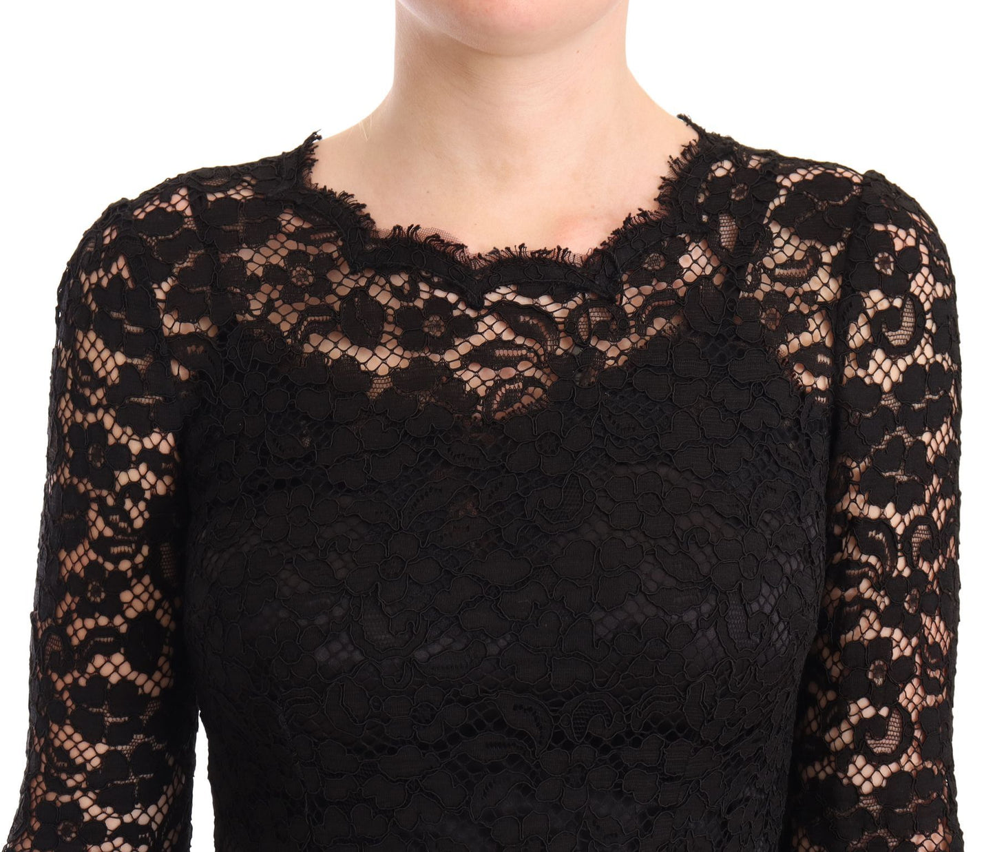 Black Cotton Lace Mermaid Long Sleeves Dress