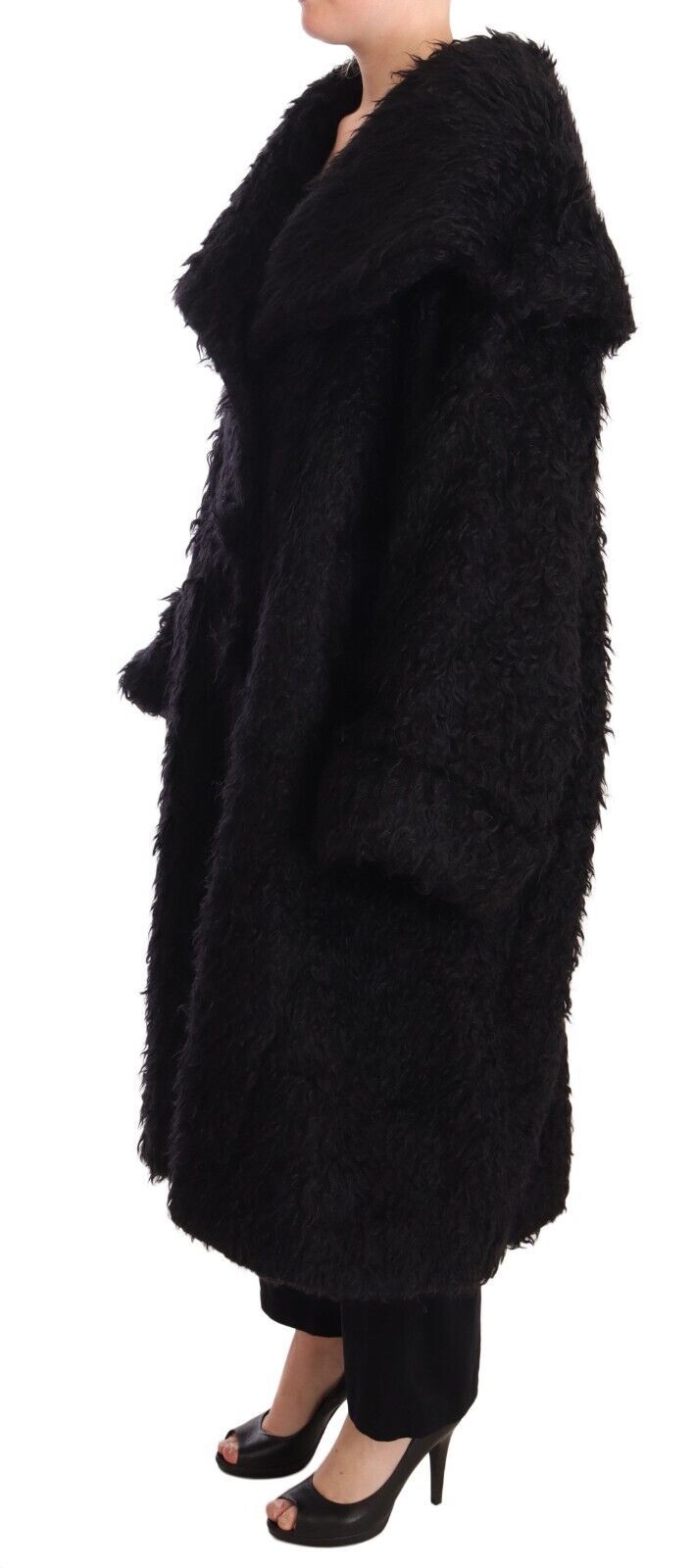 Black Mohair Fur Cape Trench Coat Jacket