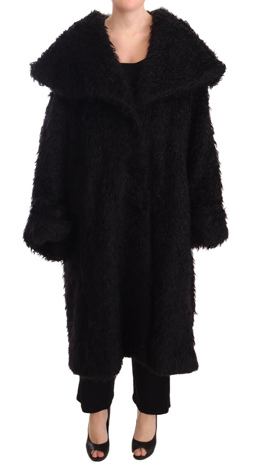 Black Mohair Fur Cape Trench Coat Jacket