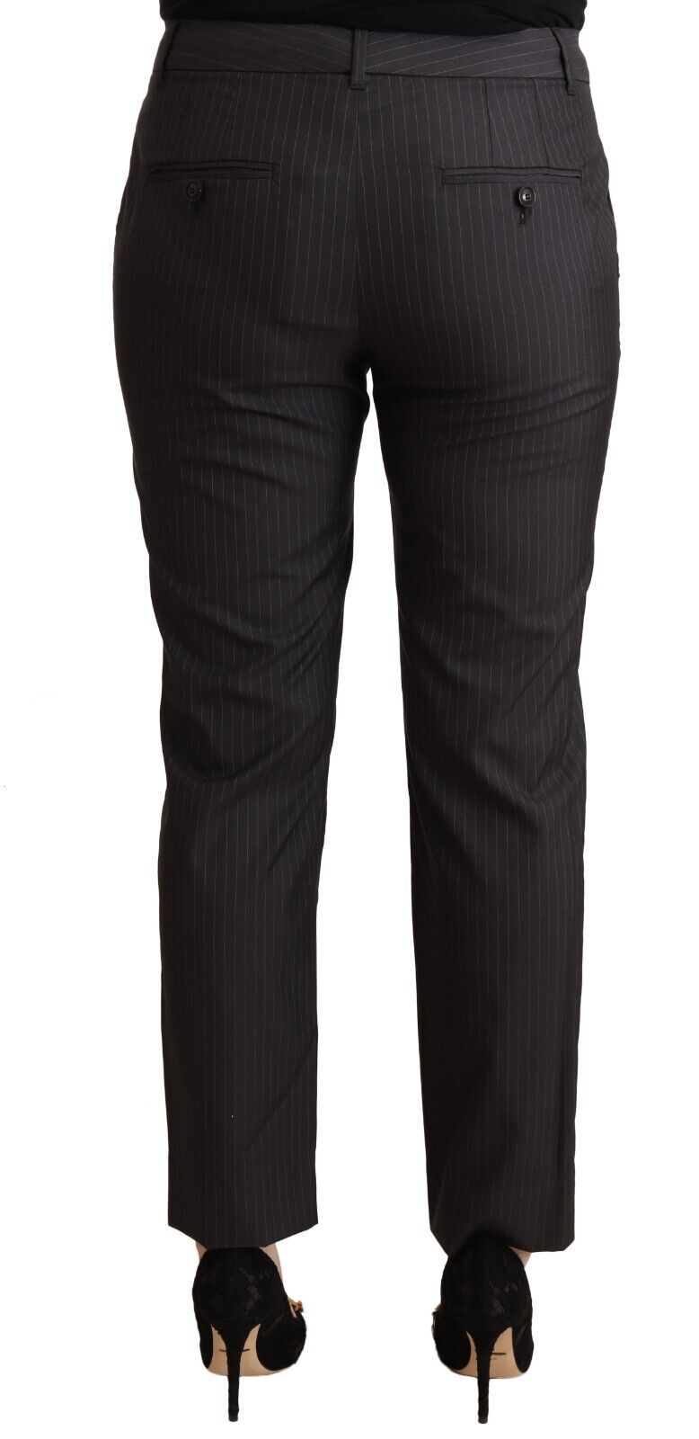 Black Striped Wool Tapered Trouser Pants