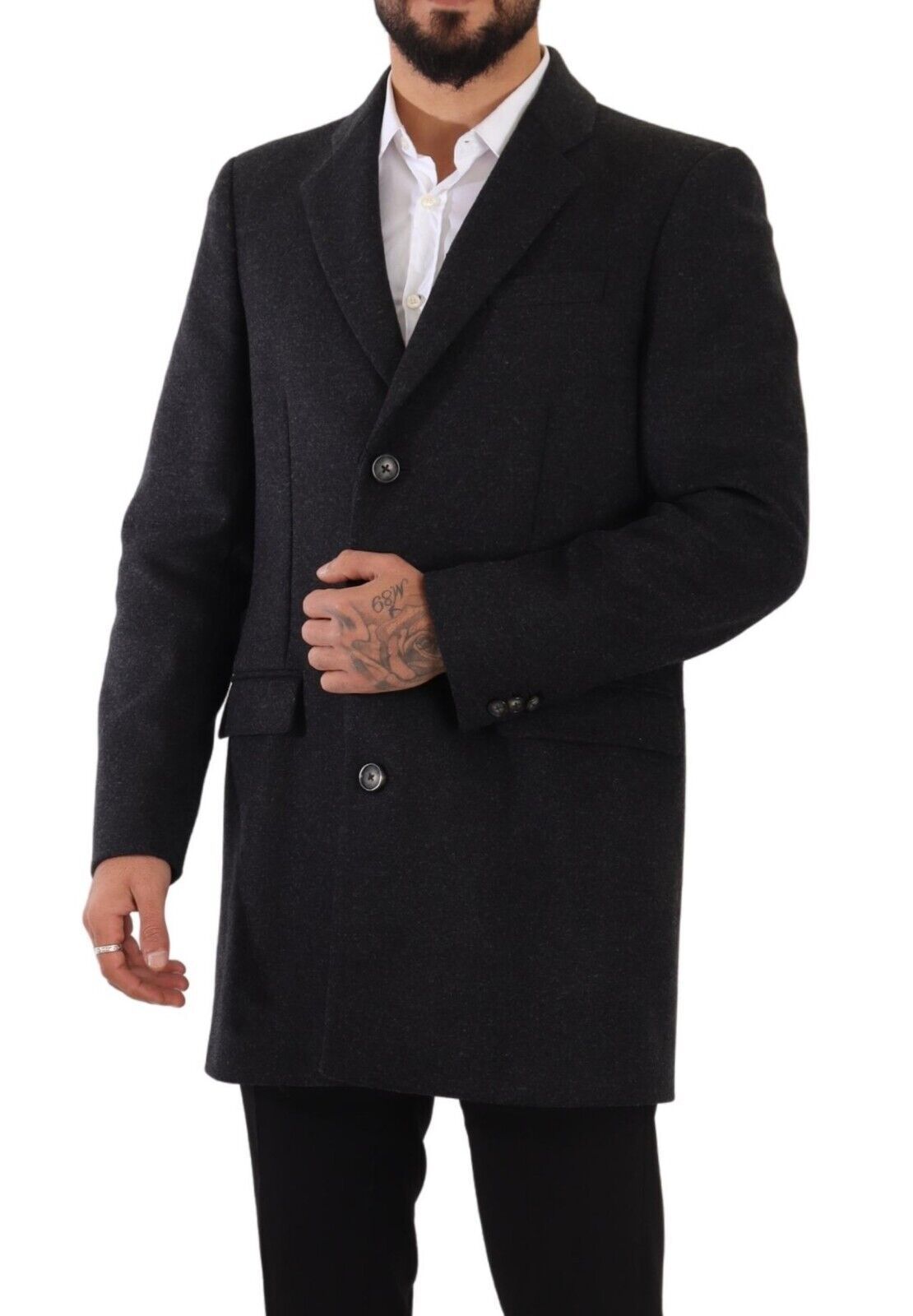 Dark Gray Wool Over Trench Coat Men Jacket