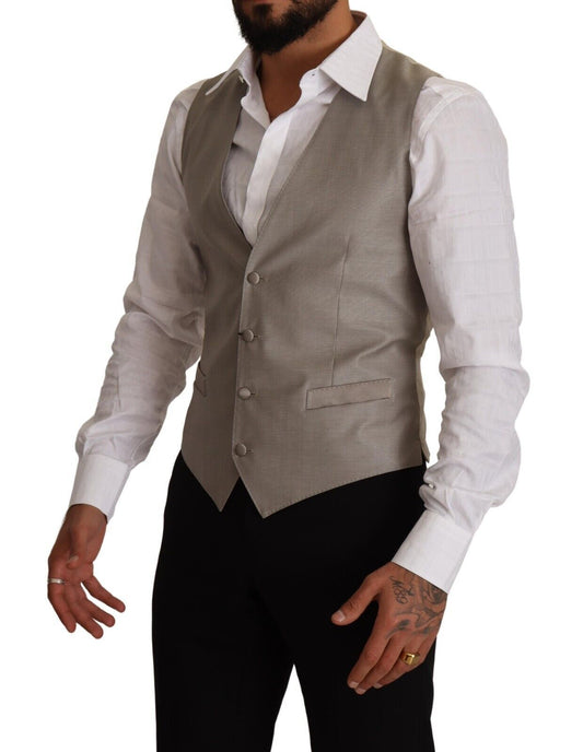 Beige Wool Single Breasted Waistcoat Vest